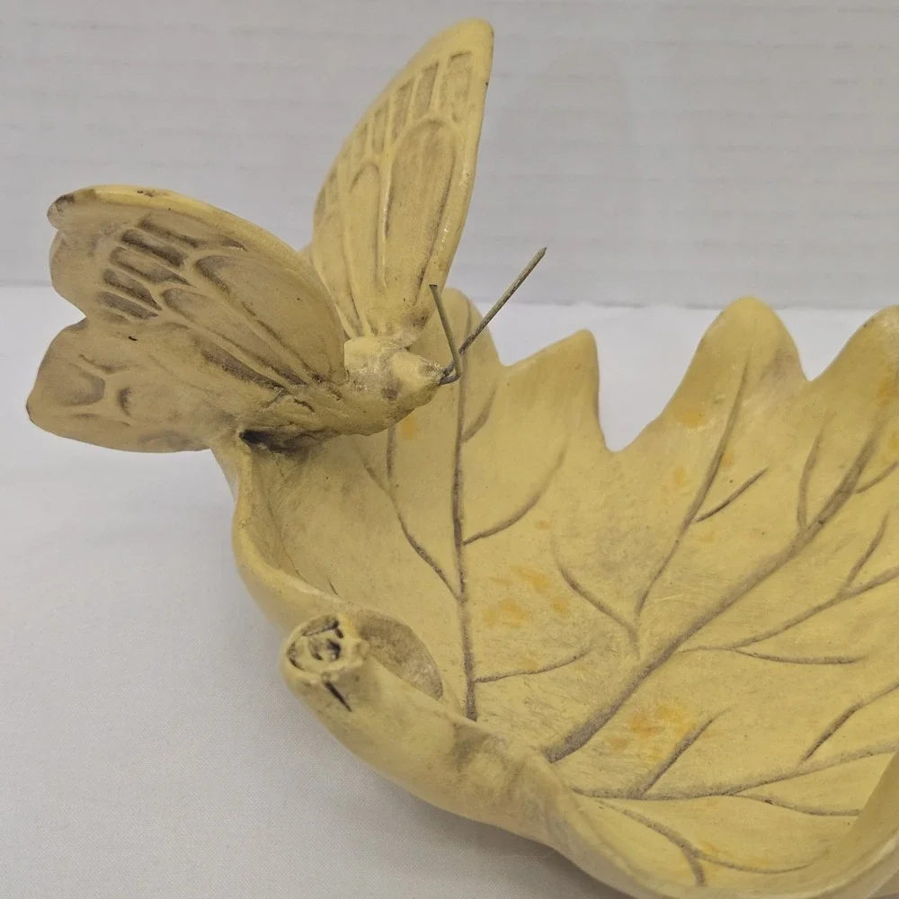 Vtg MCM Golden Maple Leaf Trinket Dish Butterfly Autumn Resin Jewelry Tray 5